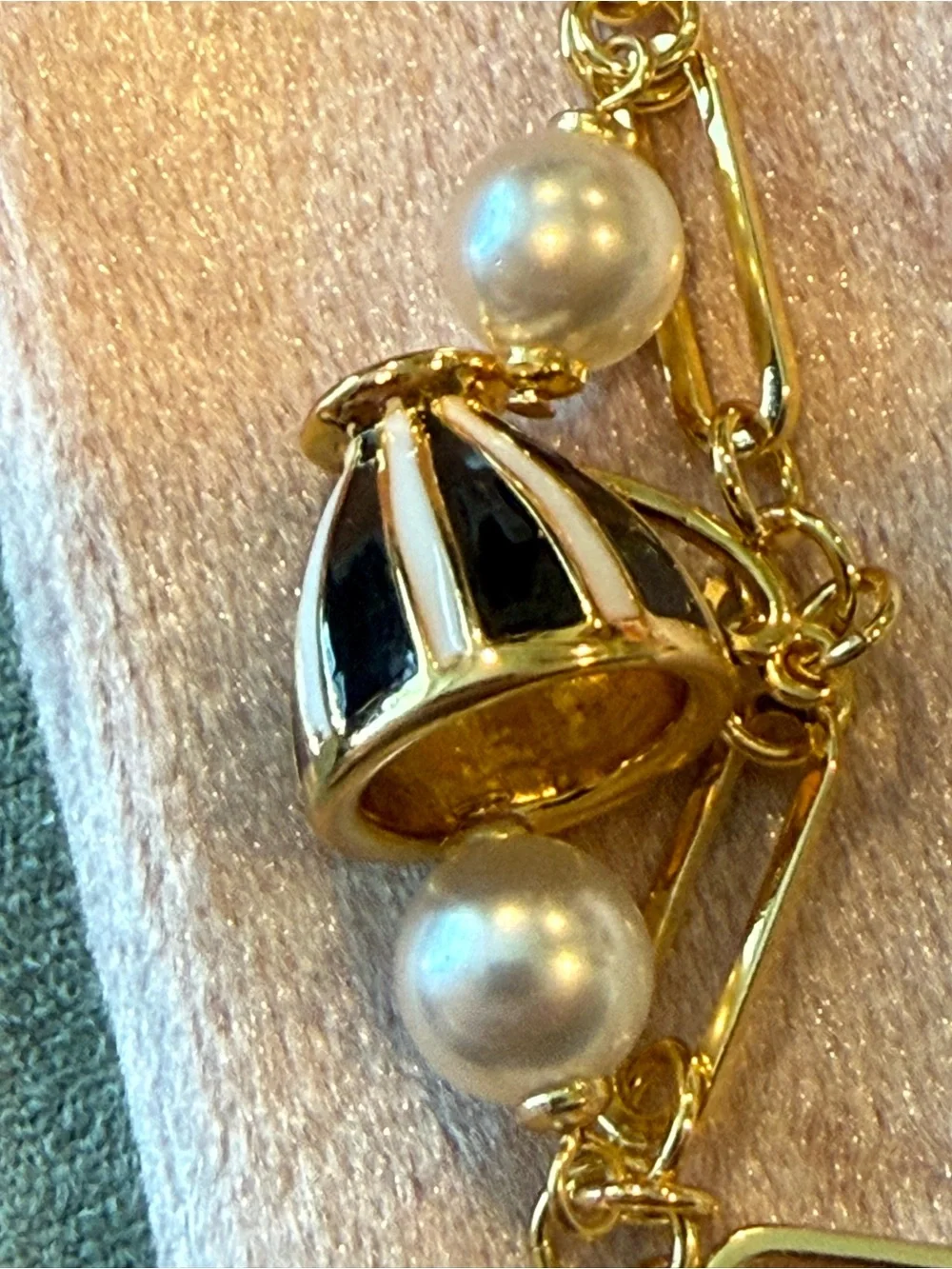 Kate Spade |♠️| Gold Plated, Black, White & Pearl Teacup Charm Bracelet - Picture 6 of 6